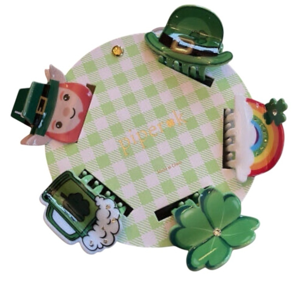 St Patricks Day hair Clips Piper K TikTok Viral 5 Pc Rainbow Beer Leprechaun